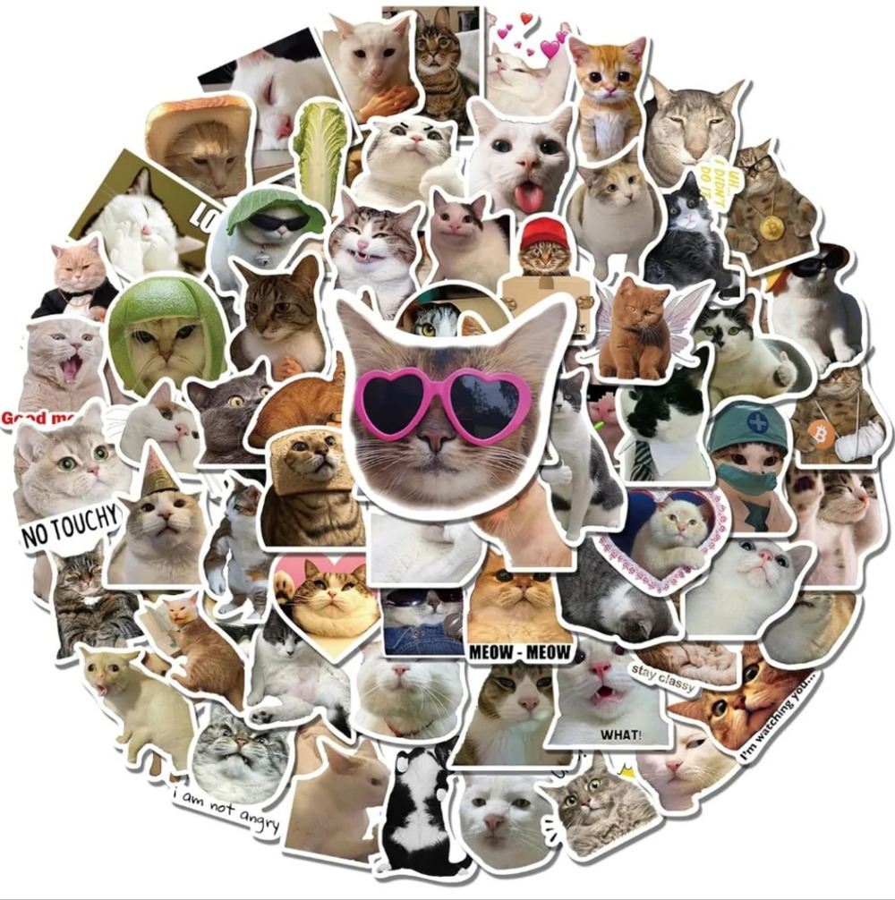100 Pcs Cute Cat Meme Stickers, Funny Kitten Stickers for Journaling Laptop Scra